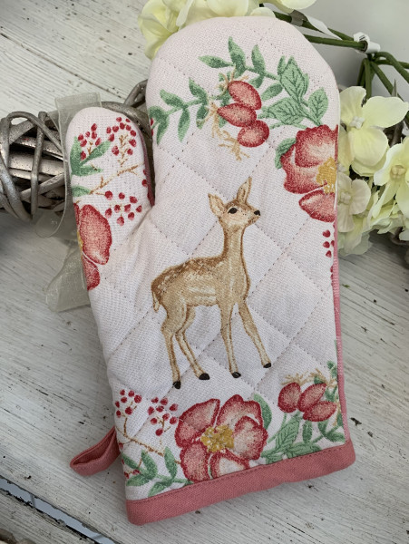 Kinder Ofenhandschuh BAMBI Karo Rosa Weiß Backofen Topflappen klein Baumwolle Landhaus