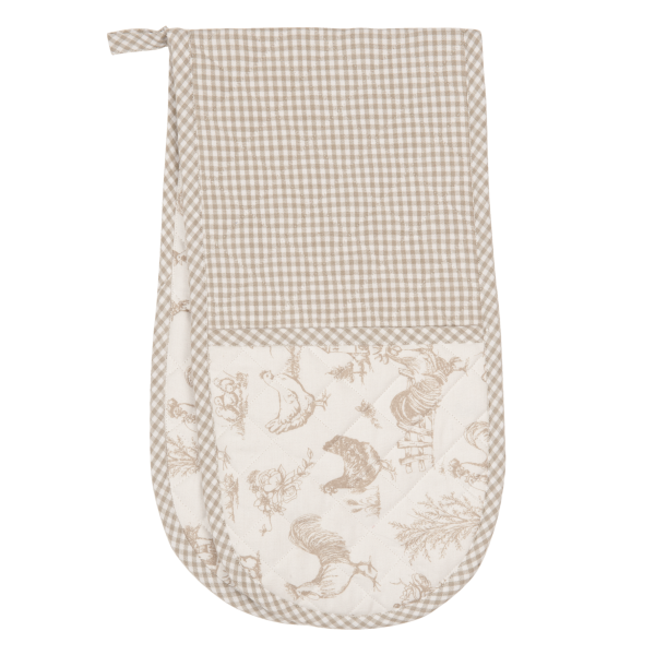 Doppel Topflappen Backofen Handschuh CHICKEN beige-braun Landhaus Cottage