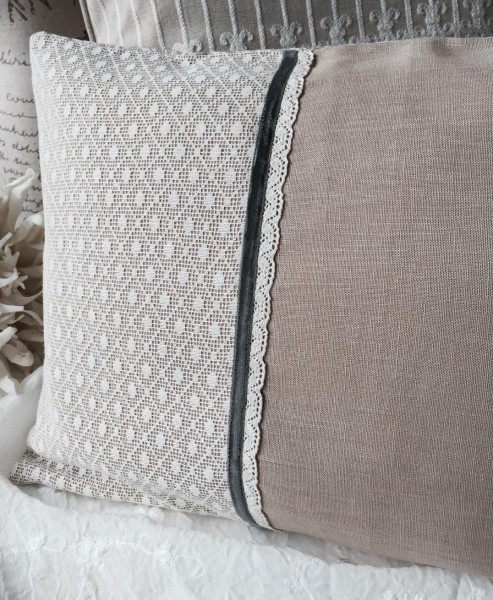 Vintage Kissen Landhausstil Dekokissen mit Monogramm Schoko braun Zierkissen neu
