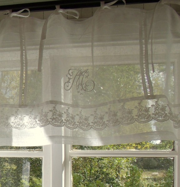 OFFWHITE MARIELLA CLASSIC Leinen 140x45 Küchen Kurz Scheiben Bistro Querbehang Gardine Shabby Vinta