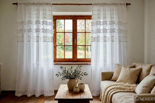 LillaBelle Gardinenschals JULIE 120x250 cm Weiß Spitze Rüsche Shabby Chic Vintage Landhaus