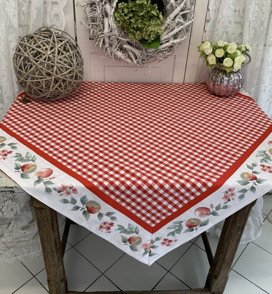 Tischdecke Mitteldecke APPLE Kariert Rot Weiß 100 x 100 cm Baumwolle Landhaus