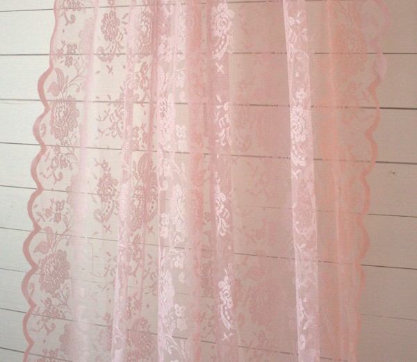 B-Ware Vorhang MERLE hell ROSA Spitzen Gardine Rosen 120x240 cm 2 Stück Gardinenschal