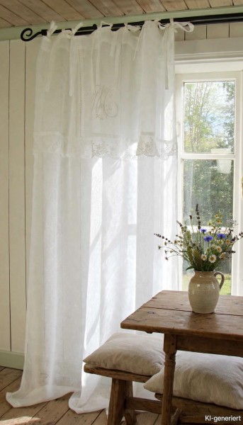 B-Ware WEIß Vorhang MARIELLA Leinen Gardinen 1 Schal B x H 120x240 cm Shabby Vintage Bandaufh