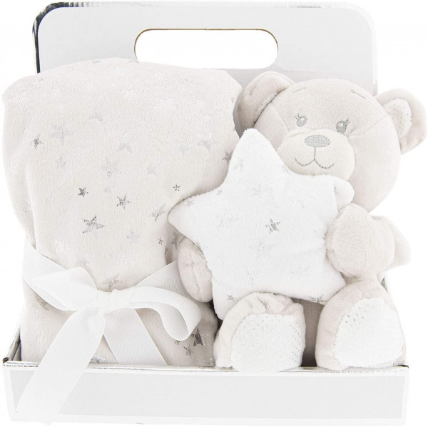 Kuscheldecke Kinder 75x75 + großer Plüsch Teddy Bär Baby Geburt Geschenk Weihnacht