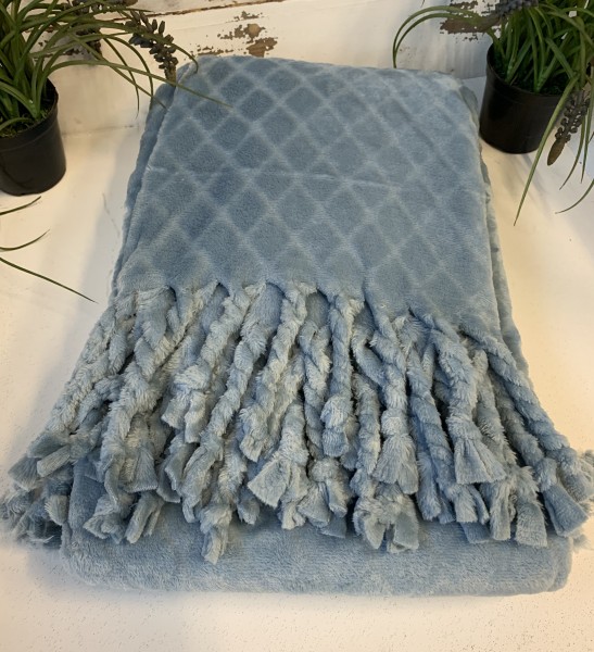 Kuscheldecke MONA HELLBLAU Fransen Sofadecke 120x150 cm