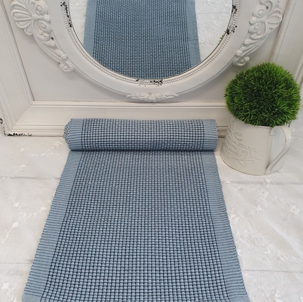 Tischläufer ELY 35x120 cm Blau Landhaus Loft Shabby Baumwolle Zierreißverschluss