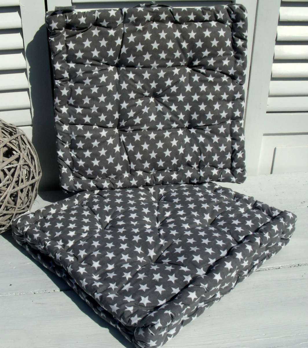 B Ware Matratzenkissen STARS GRAU 40x40 cm Sterne Baumwolle Polyester