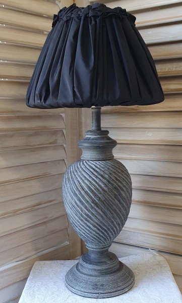 Tischlampe HENDRIK 60 cm E14 Landhaus Stoffschirm Holzfuß Groß Shabby Chic