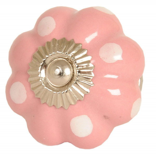 Schrankknopf Möbelknopf Rosa Weiße Punkte 4 cm Tür- Porzellanknopf