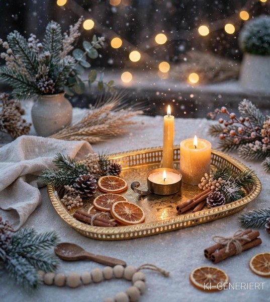 Festlicher Lichterglanz: Luxuriöses Vintage-Tablett rechteckig mit 24k Vergoldung gebraucht