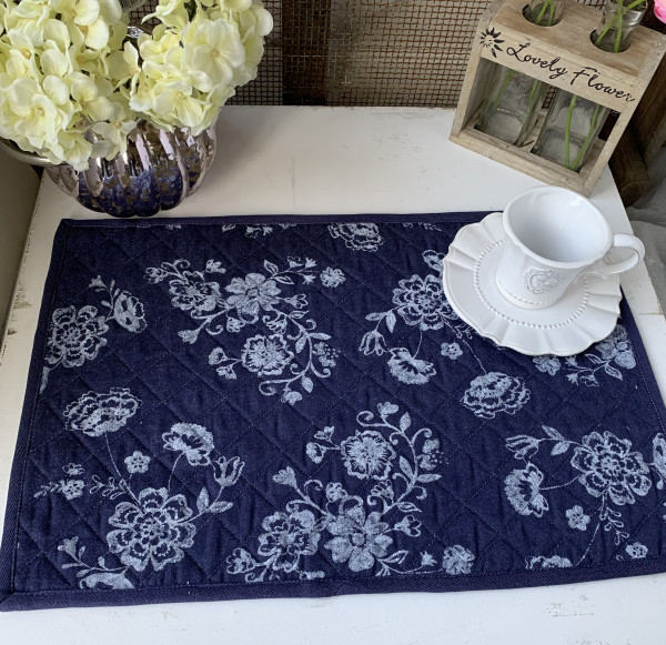 Tischset Platzset JEANS Blau 2 Stück 48 x 33 cm Jeans-Style Blumen Landhaus