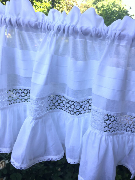 Kurz Scheiben Gardine ISABELLA 46x250 cm transparent Volant Landhaus Shabby Spitze