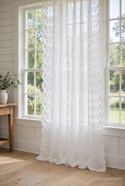LillaBelle Gardinen KAYA OFFWHITE 130x250 cm Schal Bestickt Shabby Vintage Landhaus Banda