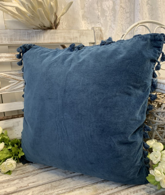 B Ware Kissen Bezug Hülle FANNY Marine 45 x 45 cm Samt Troddeln Baumwolle Landhaus B Ware Kissen Bezug Hülle FANNY Marine 45 x 45 cm Samt Troddeln Baumwolle Landhaus