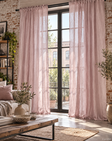 Vorhang LIA Rosa Gardinen Schal 130x280 cm 2 Stück Crash Crincle Knitter Look