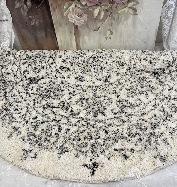 Teppich Rund 100 cm Offwhite Schwarz Baumwolle