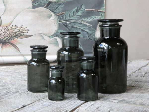 Apotherkerflaschen Set 5 St. Kohle mit Verschluß Glas