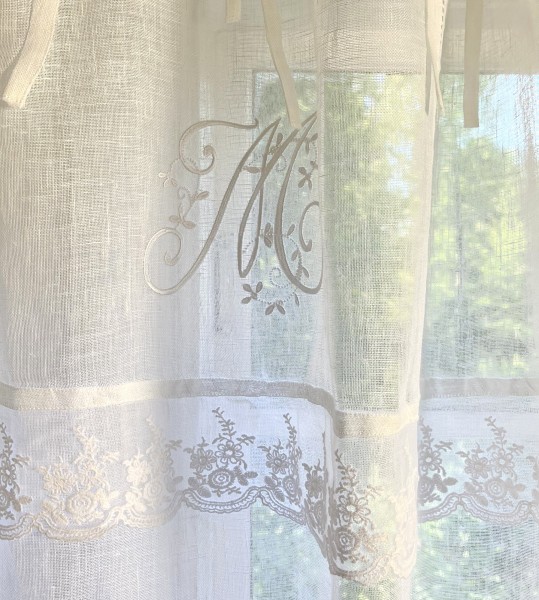 LillaBelle WEIß Vorhang MARIELLA Leinen Gardinen 1 Schal B x H 120x240 cm Shabby Vintage Bandaufhäng