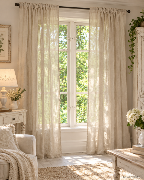 Vorhang LIA Sand Gardinen Schal 130x240 cm 2 Stück Crash Crincle Knitter Look Loft Style Shabby