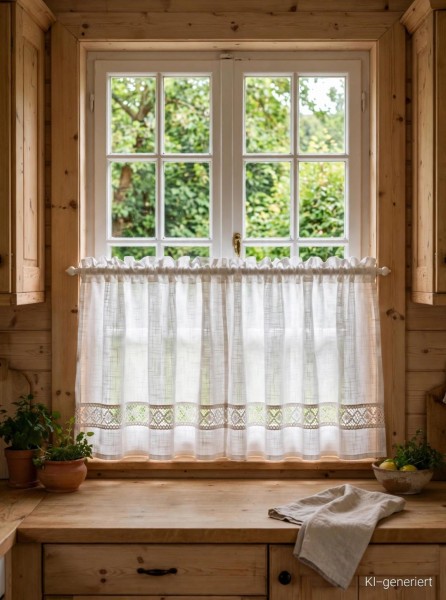 Scheiben Gardine LINA WHITE 50x250 cm Häkelbordüre Kurz Landhaus