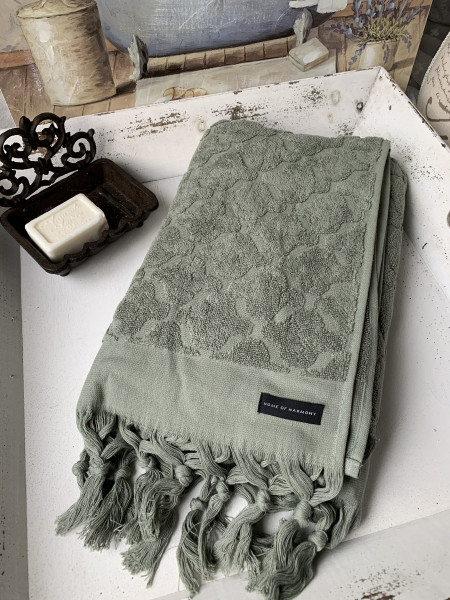 Bade Dusch Handtuch DINA Olivgrün 70x140 cm Frottee Handtuch Fransen