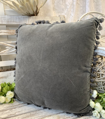 B-Ware Kissen Bezug Hülle FANNY Grau 45 x 45 cm Samt Troddeln Baumwolle Landhaus B-Ware Kissen Bezug Hülle FANNY Grau 45 x 45 cm Samt Troddeln Baumwolle Landhaus
