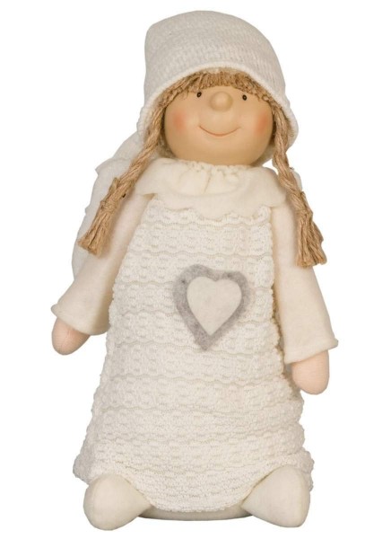 Winterkinder ENGEL 49cm stehend Keramikgesicht Stoffkleid Strickmütze