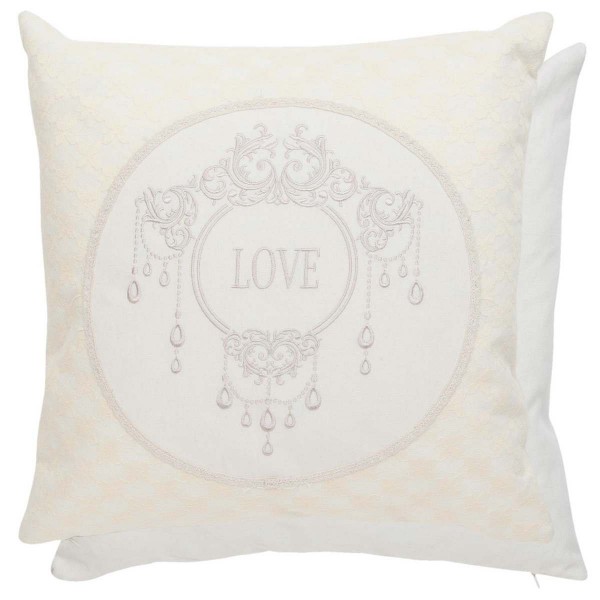 Kissenbezug ROYAL LOVE 45x45cm Natur Creme Stickerei Edel Ramie Polyester