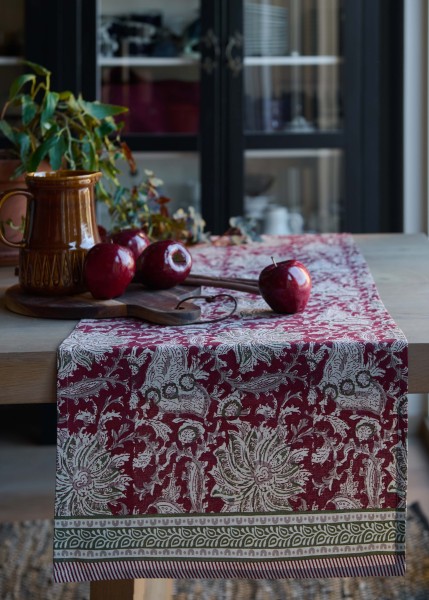 Tischläufer TORBEN Floral Rot Offwhite Grün 40x145 cm Baumwolle Landhaus