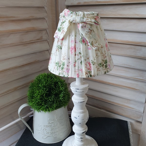 Tischleuchte LEONIE Holz Offwhite Blumen Nachttisch Tisch Lampe E 27 Shabby