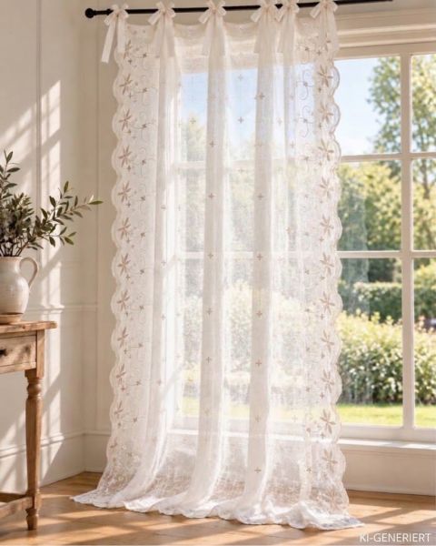LillaBelle Gardinen KAYA OFFWHITE 130x250 cm Schal Bestickt Shabby Vintage Landhaus Banda
