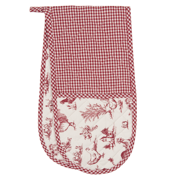 Doppel Topflappen Backofen Handschuh CHICKEN rot offwhite Landhaus Cottage