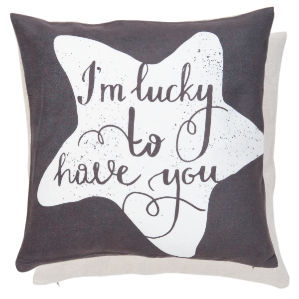 Kissenbezug LUCKY 40x40cm Spruch grün-braun Polyester Leinen