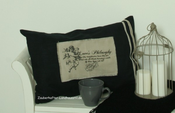 Kissenbezug ENGEL SCHWARZ 40x60cm Romantik Landhaus Baumwolle