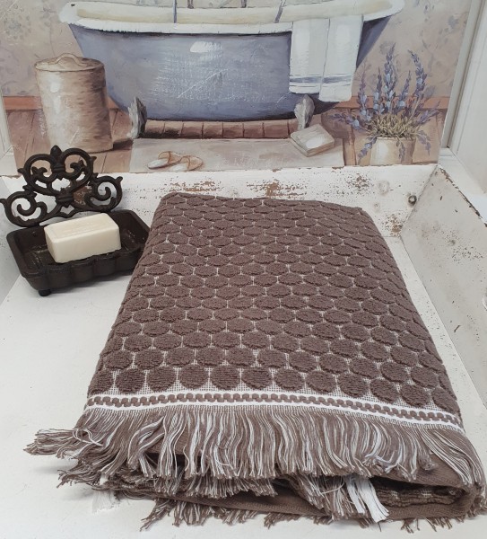 Bade Dusch Handtuch PEGGY Nougat 70x140 cm Frottee Handtuch Fransen