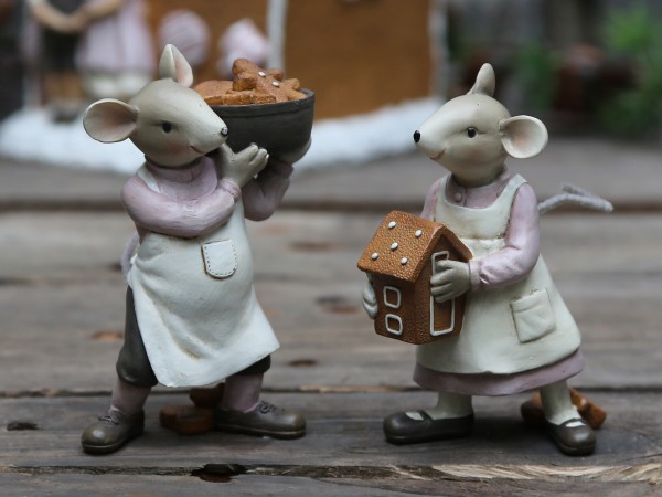 DEKO MÄUSE Bäcker 2er Set 12cm Tisch Tiere Nostalgie