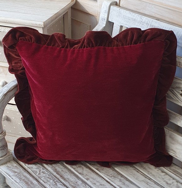 Luxus Kissenbezug 45x45 cm (Maße ohne Rüschenrand) Rot Weinrot mit Wellen-Rüschen