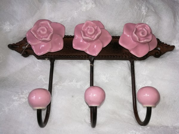 Nicht mehr lieferbar!!! Garderobe Wandhaken Rosen Rosa Eisen 3er Haken Vintage antik braun