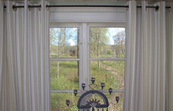 Vorhang ROMY BLAU Gestreift 115x240 cm 2 Stück Ösenschals Maritim Streifen Landhaus