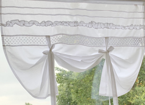 Raff Gardine JULIE weiß 160 cm breit Scheibengardine Shabby Chic Vintage Curtain