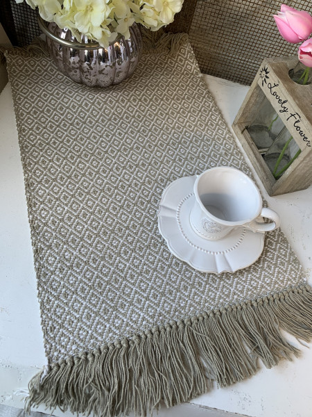 Tischset Platzset KARA Sand Fransen 2 Stück 33 x 45 cm Baumwolle