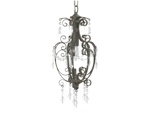 Kronleuchter ESTELLE antik grau handgemacht E14 Deckenlampe Hängelampe Acrylgras
