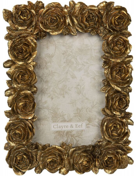 Bilderrahmen Fotorahmen Gold Rosen 16 x 2 x 22 cm / 10 x15 cm Shabby Landhaus