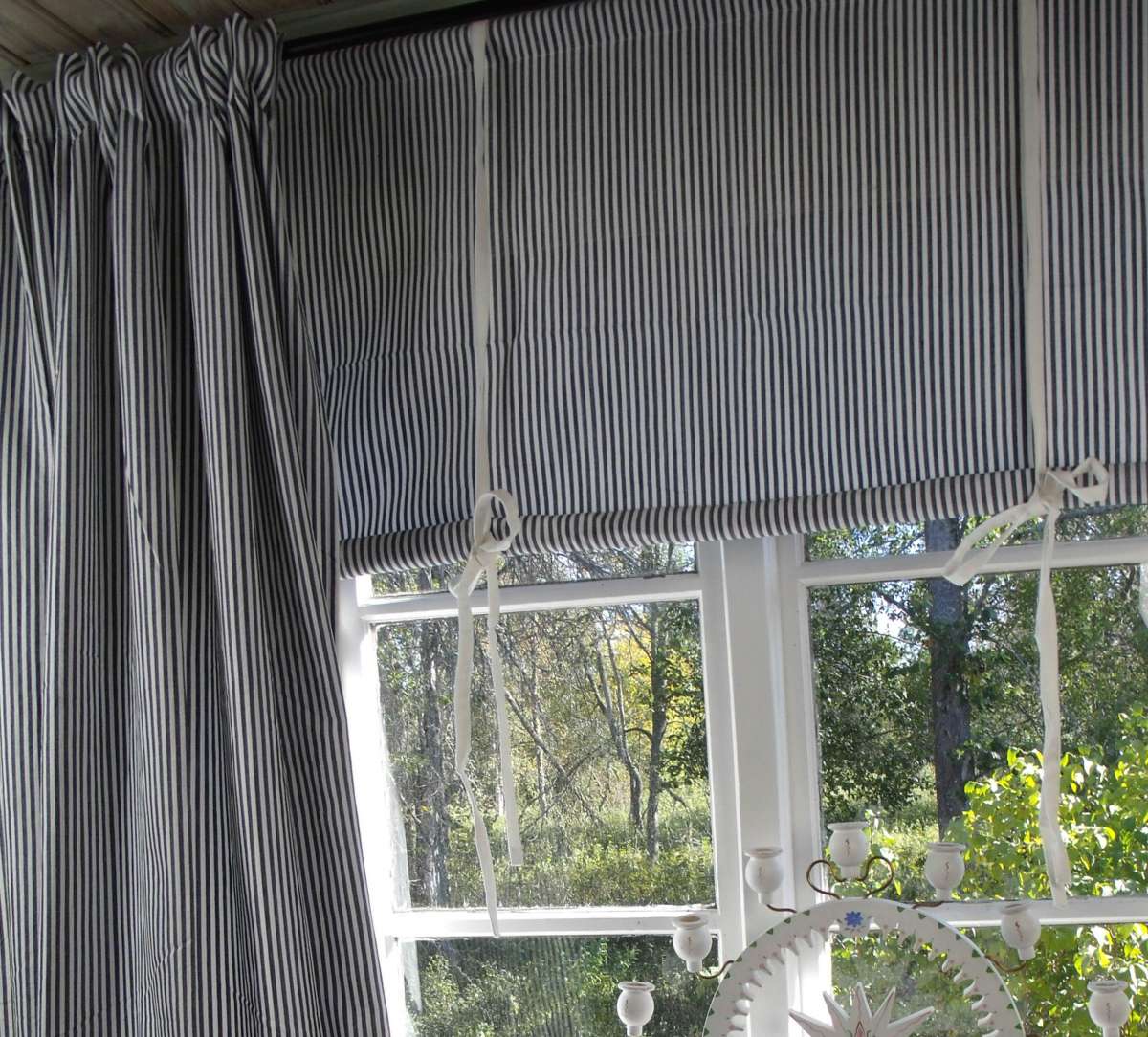 Raff Gardine PAMELA NY BLAU Rollo 120 x 90 cm Streifen Landhaus | Raffgardinen & Rollos | Gardinen