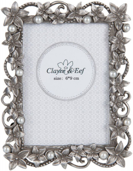 Bilderrahmen Fotorahmen Silber Blumen Perlen 9 x 2 x 11 cm / 6 x 9 cm Shabby Landhaus
