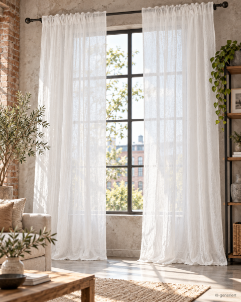 Vorhang LIA Weiß Gardinen Schal 130x280 cm 2 Stück Crash Crincle Knitter Look transparen
