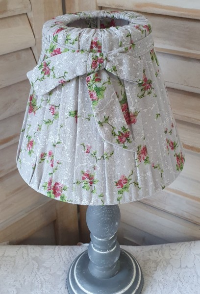 Tischlampe ALINA Grau Weiß Rot Blumen Punkte E27 Holz Stoff Landhaus