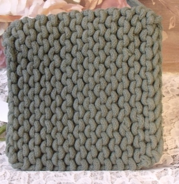 Topflappen WILMA GRÜN 20x20cm Häkel Look Landhaus Vintage Shabby