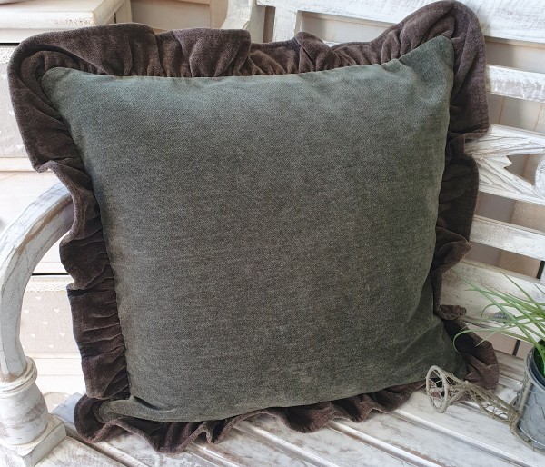 Luxus Kissenbezug 45x45 cm (Maße ohne Rüschenrand) Grün mit Wellen-Rüschen